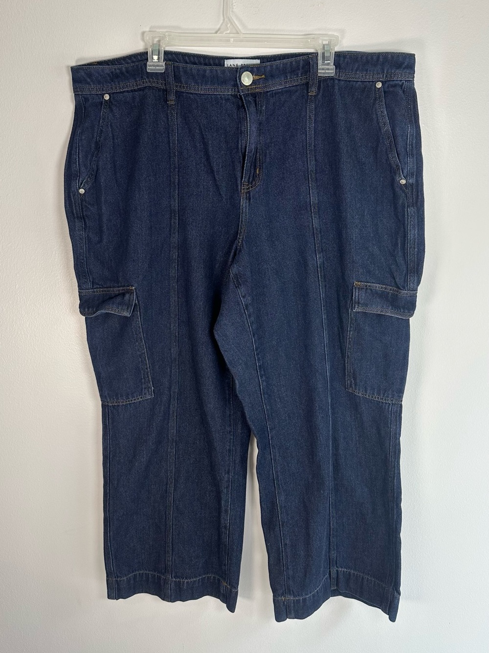 Lane Bryant Dark Wash Mid rise Wide Leg Denim Cargo Jeans size 20